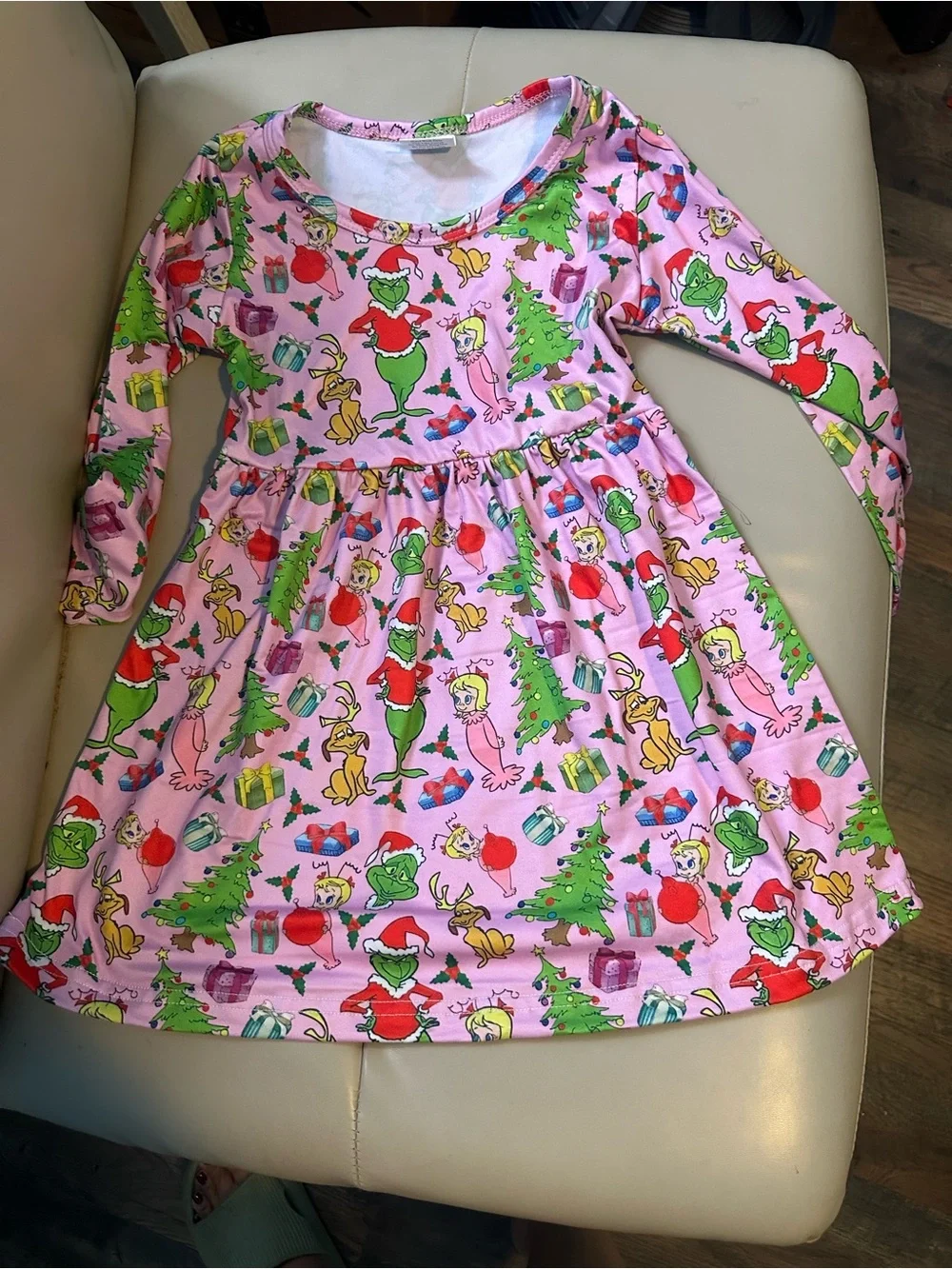 Pink Grinch Holiday Print Kids Dress